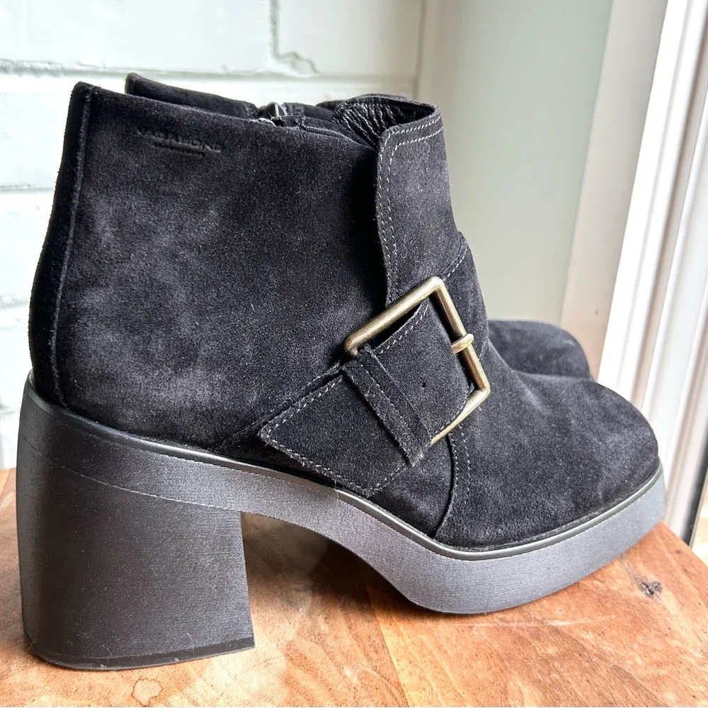 Vagabond Brooke Suede Metal Buckle‎ Square Toe Block Heel 9 39 Black